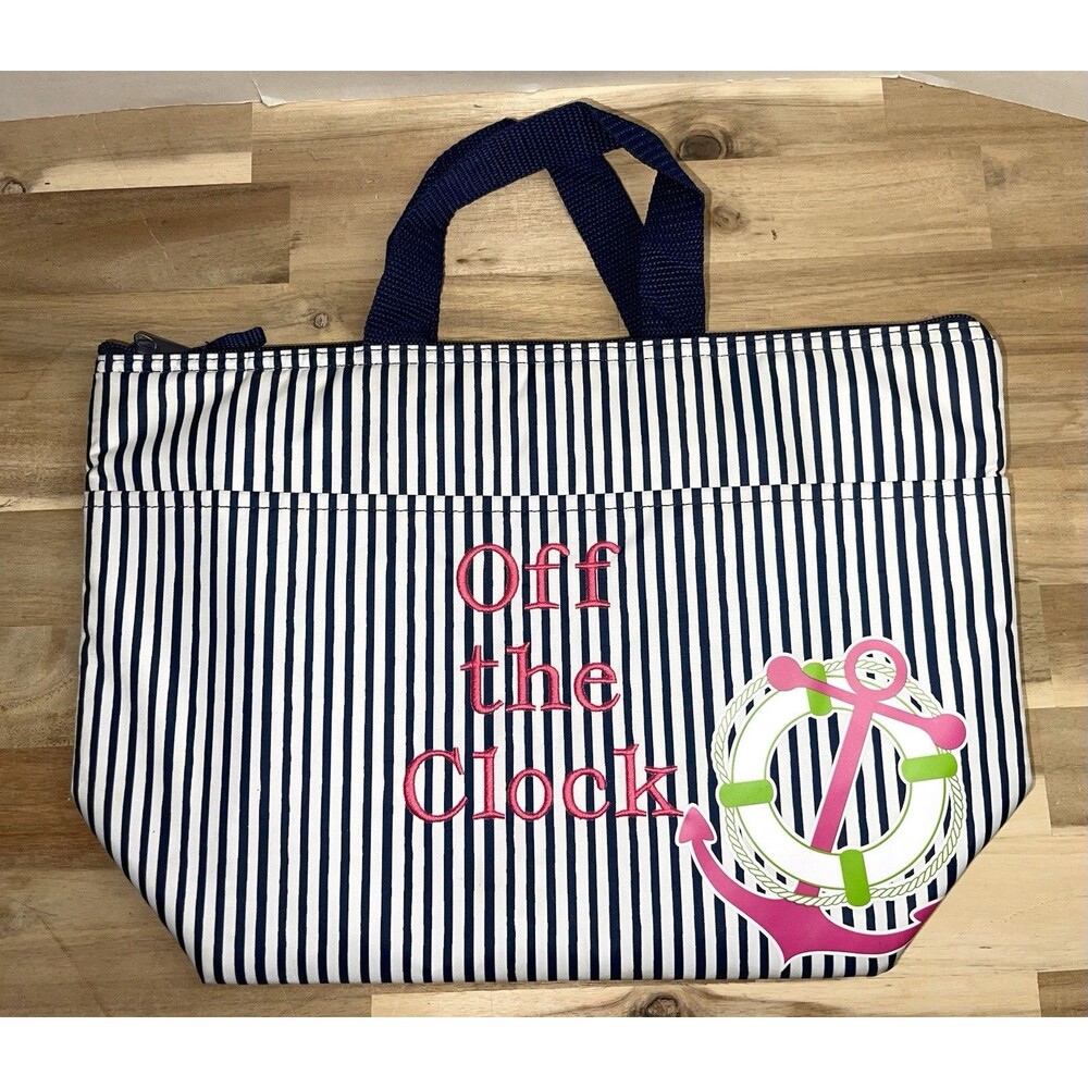 Thirty-One Insulated Lunch Tote Cooler Bag Navy White Stripe Off The Clock